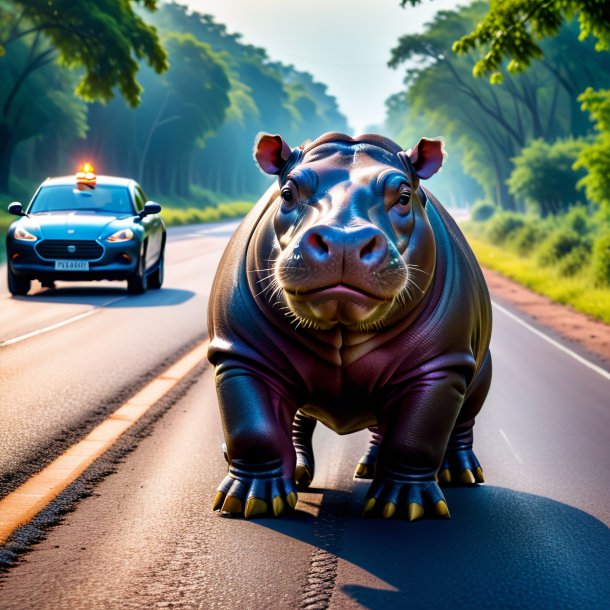 Pic d'un hippopotamus dans un gants sur la route