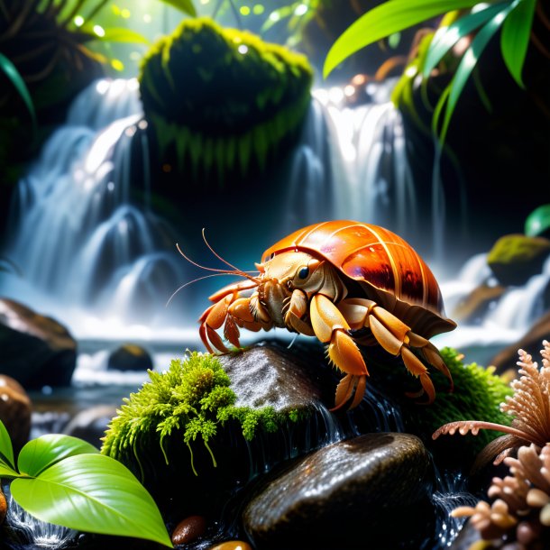 De um descanso de um caranguejo eremita na cachoeira