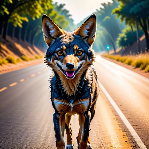 Picture of a smiling of a jackal on the road