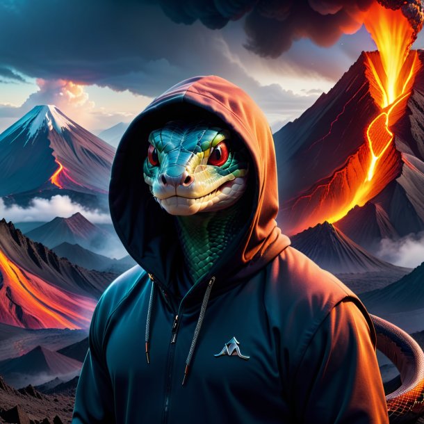 Photo of a snake in a hoodie in the volcano