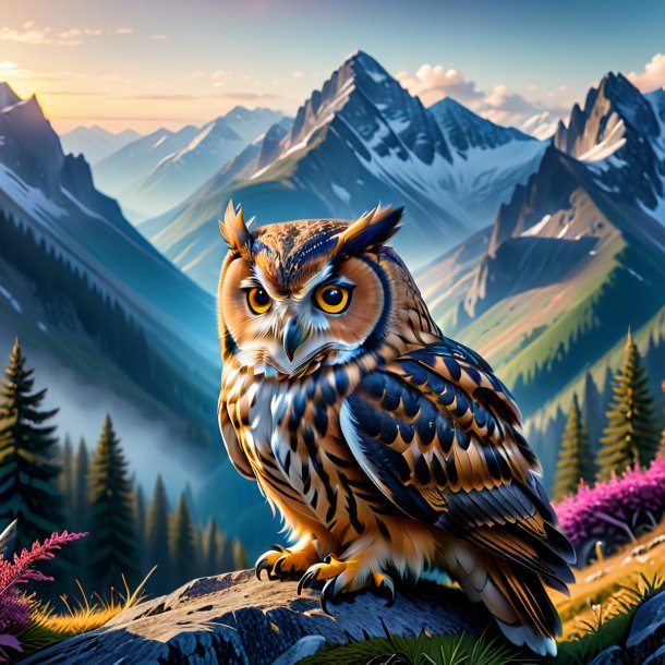 Image of a resting of a owl in the mountains