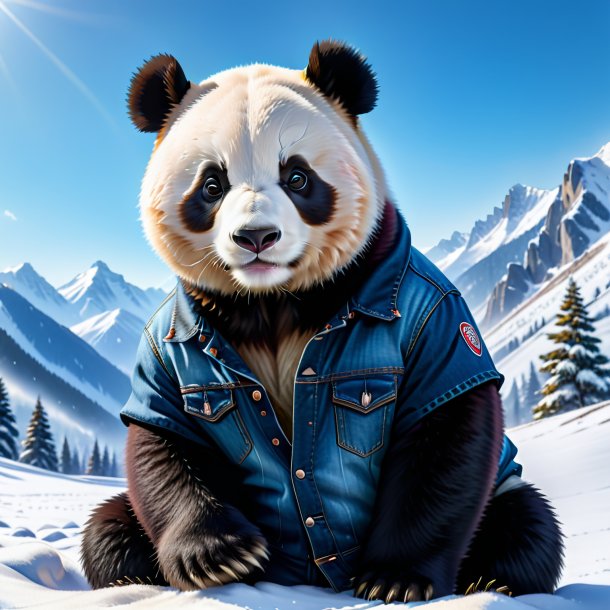 Foto de um panda gigante em um jeans na neve