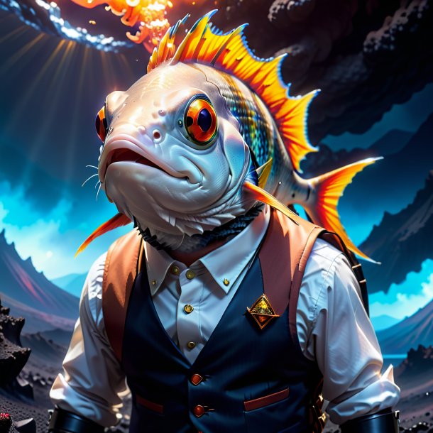 Pic of a fish in a vest in the volcano