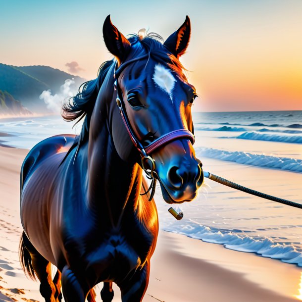 Pic of a smoking of a horse on the beach