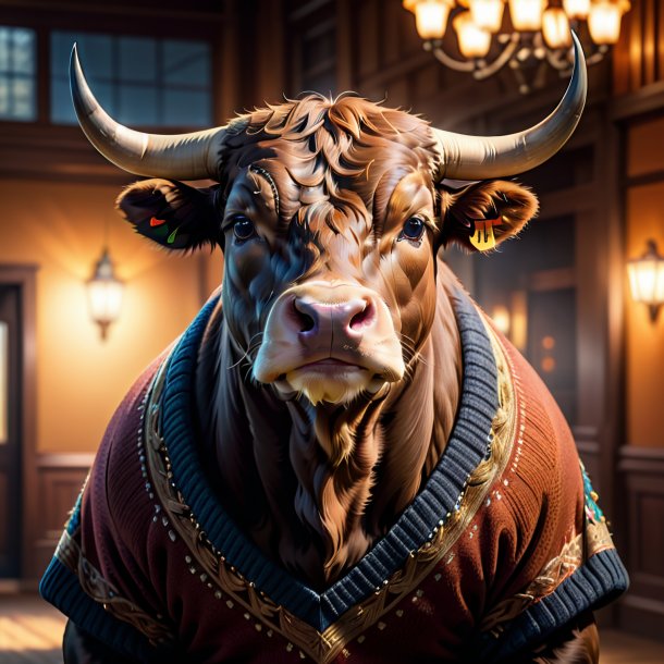 Picture of a bull in a brown sweater