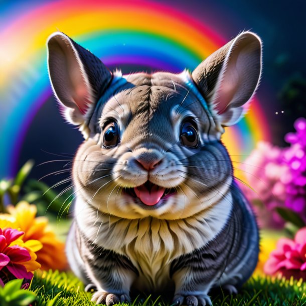 Image of a smiling of a chinchillas on the rainbow