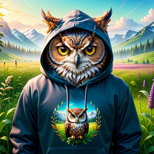 Illustration of a owl in a hoodie in the meadow