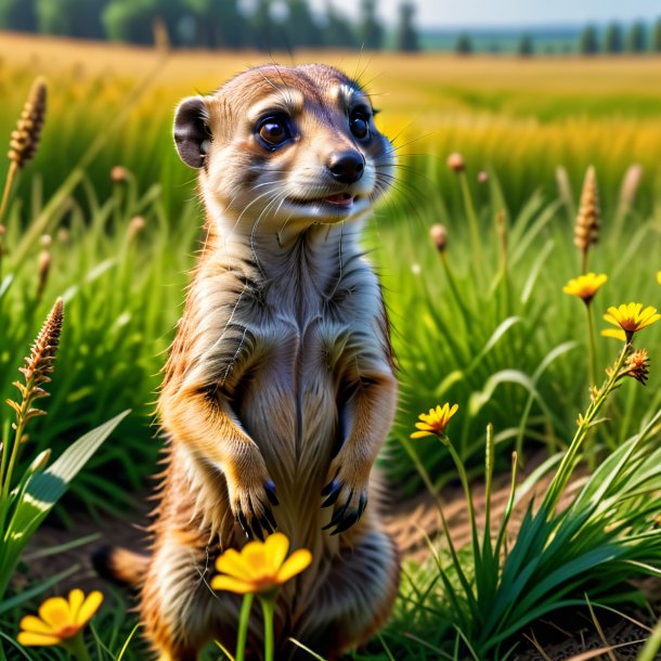 Image of a playing of a meerkat in the meadow