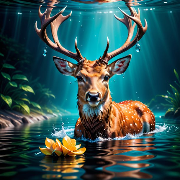 Image of a deer in a gloves in the water