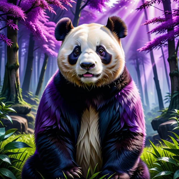 Image of a giant panda in a purple coat