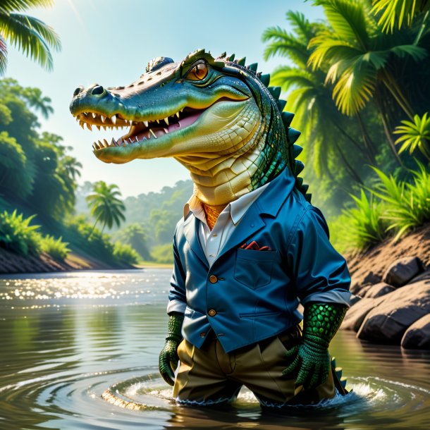 Photo of a crocodile in a trousers in the river