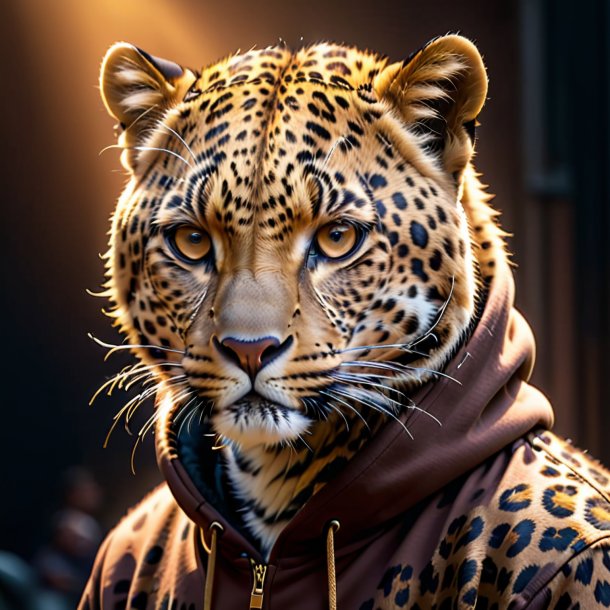 Image of a leopard in a brown hoodie