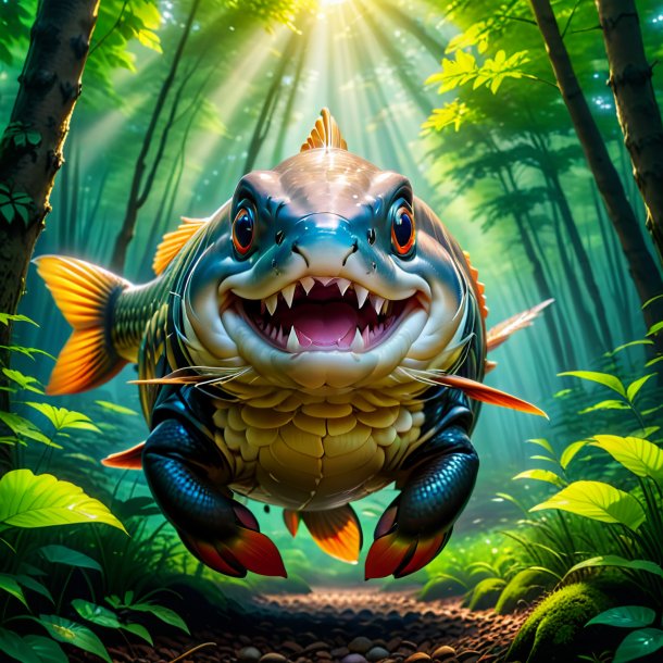 Pic of a smiling of a carp in the forest