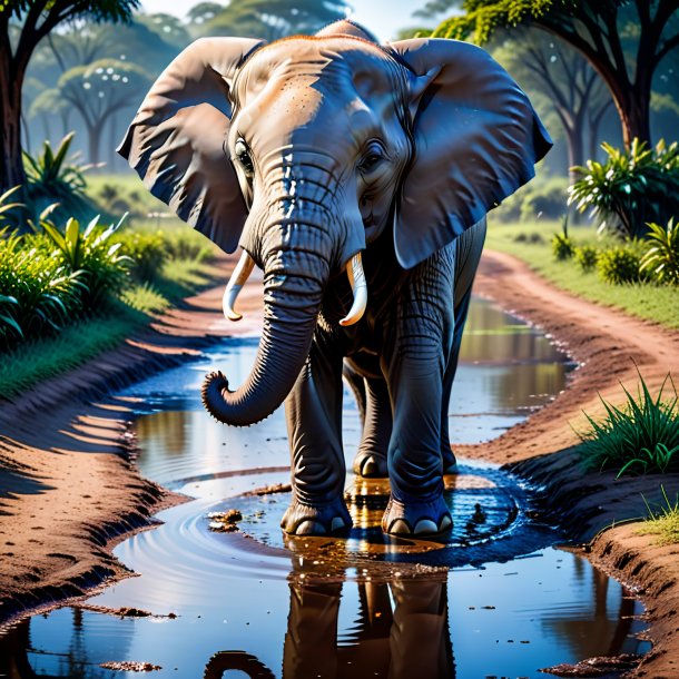 Pic of a drinking of a elephant in the puddle