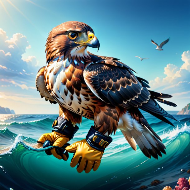 Illustration of a hawk in a gloves in the sea