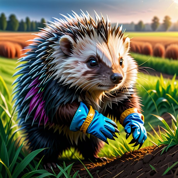 Drawing of a porcupine in a gloves on the field