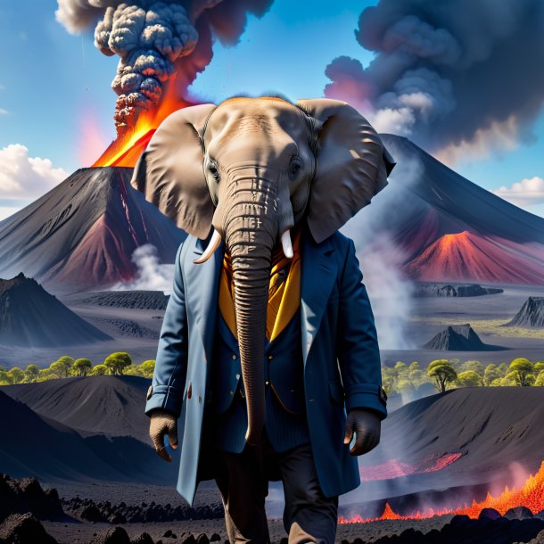 Image of a elephant in a coat in the volcano