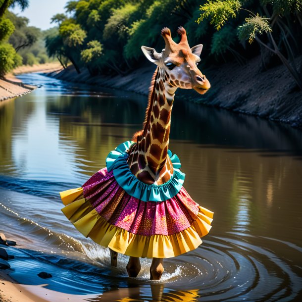 Foto de uma girafa em uma saia no rio