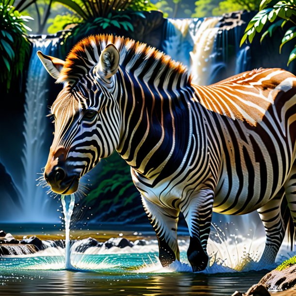 De uma bebida de uma zebra na cachoeira