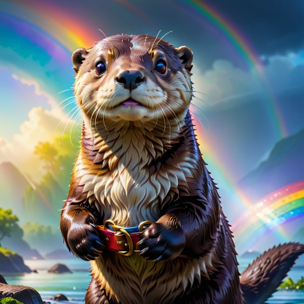 Picture of a otter in a belt on the rainbow