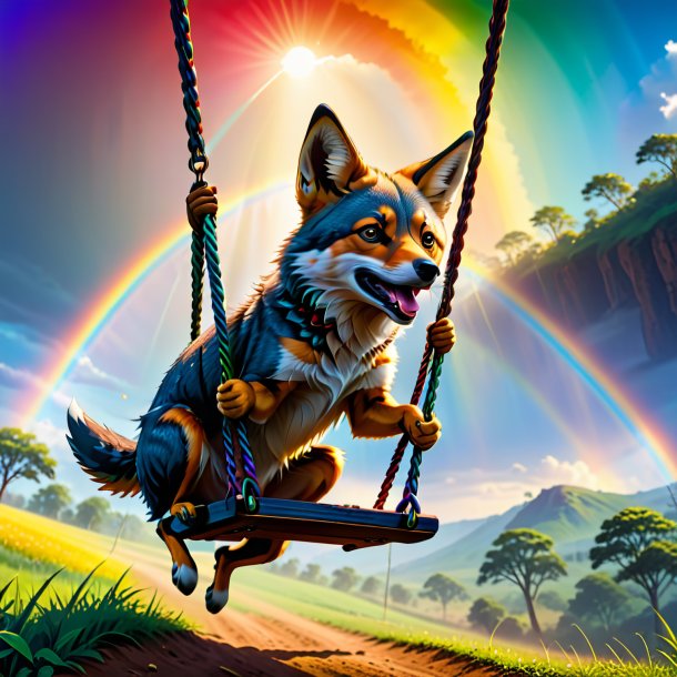 Image of a swinging on a swing of a jackal on the rainbow