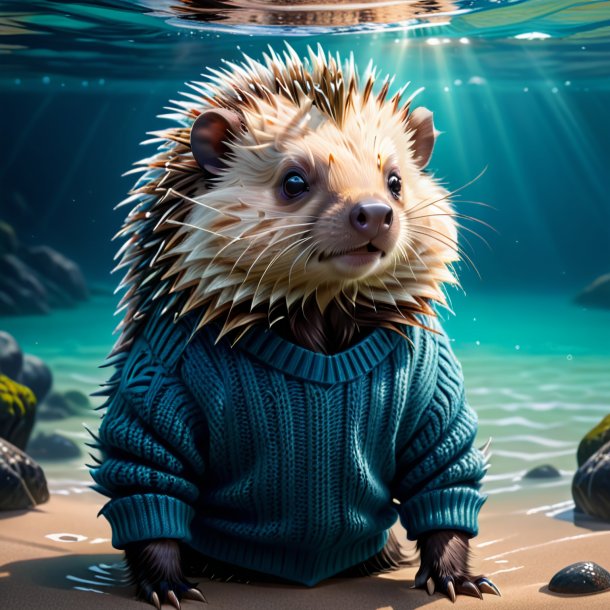 Illustration of a porcupine in a sweater in the water