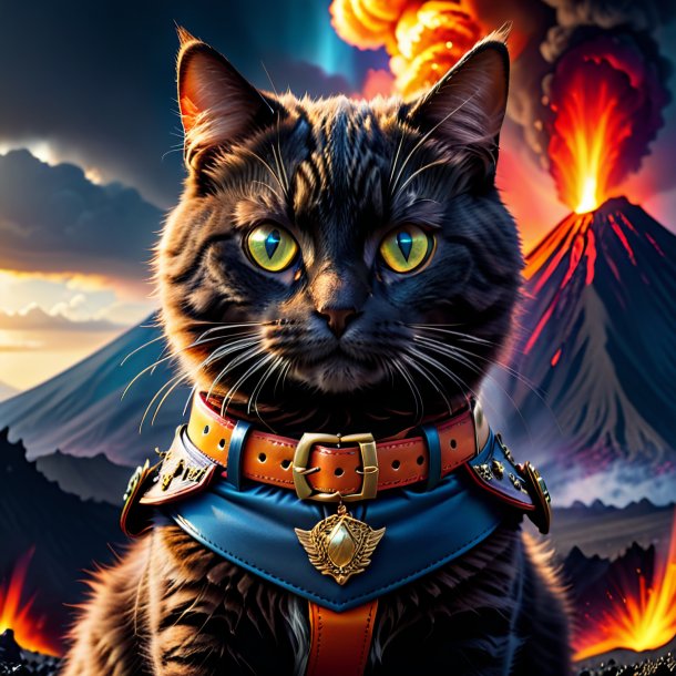 Image of a cat in a belt in the volcano