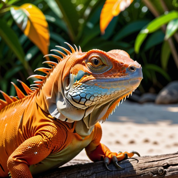 Foto de una iguana naranja esperando