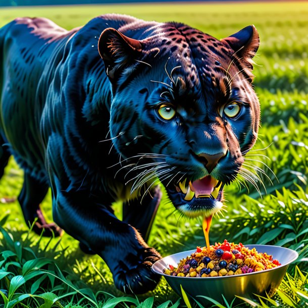 Pic d'un repas d'une panthère sur le champ