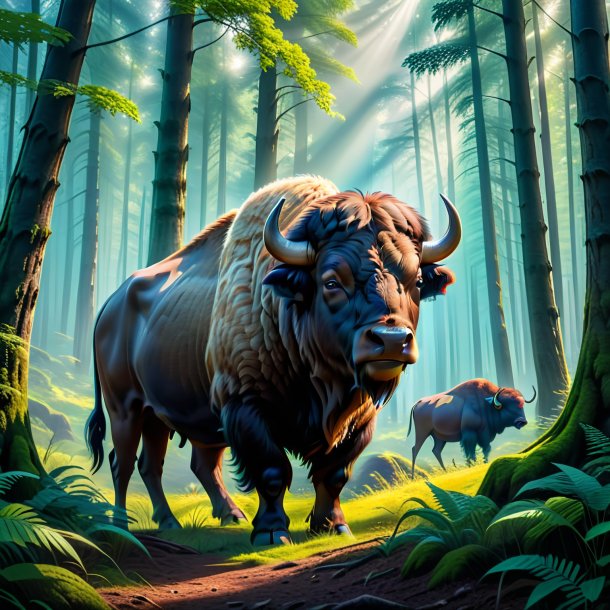 Photo of a waiting of a buffalo in the forest