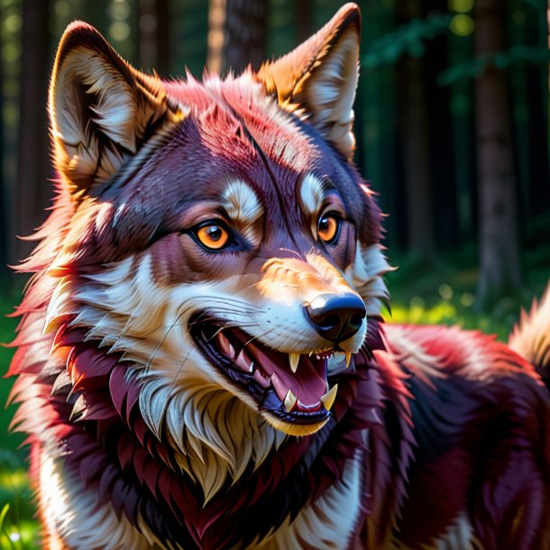 Imagem de um lobo maroon sorrindo