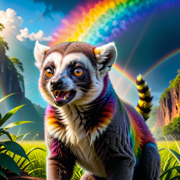 Pic of a angry of a lemur on the rainbow