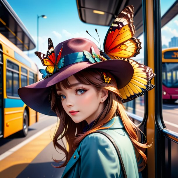 Picture of a butterfly in a hat on the bus stop