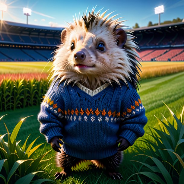 Image of a porcupine in a sweater on the field