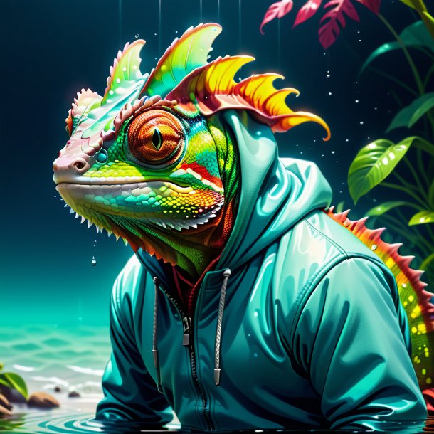 Illustration of a chameleon in a hoodie in the water