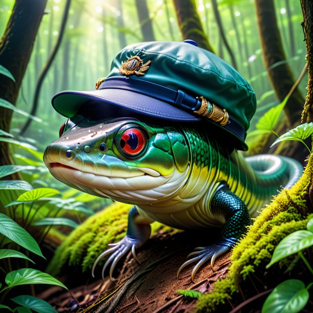 Pic of a eel in a cap in the forest