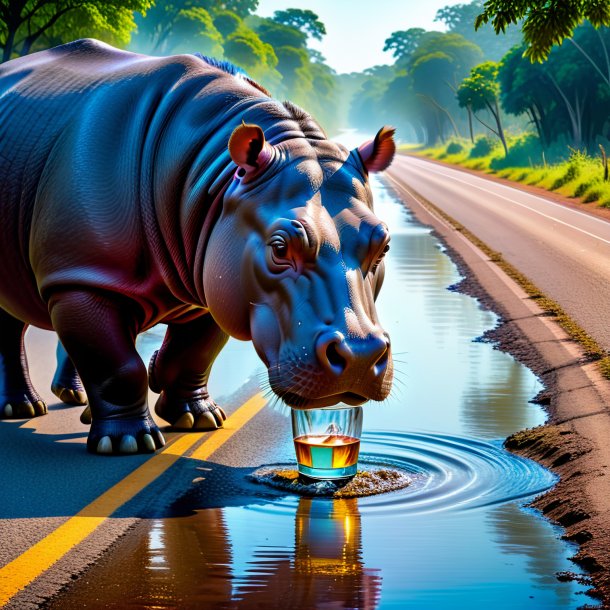 Picture of a drinking of a hippopotamus on the road