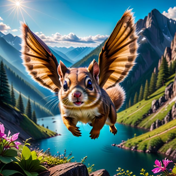 Pic of a swimming of a flying squirrel in the mountains