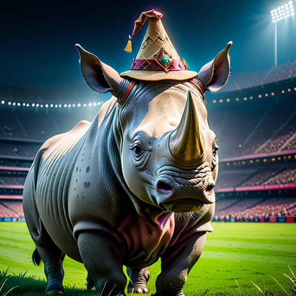 Image of a rhinoceros in a hat on the field