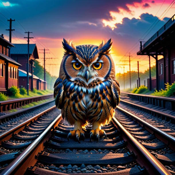 Photo of a angry of a owl on the railway tracks