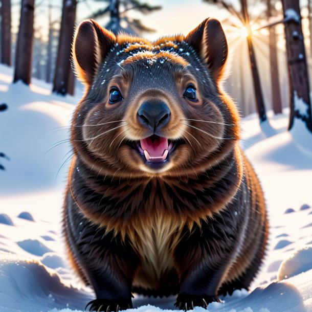 Foto de um sorriso de um wombat na neve