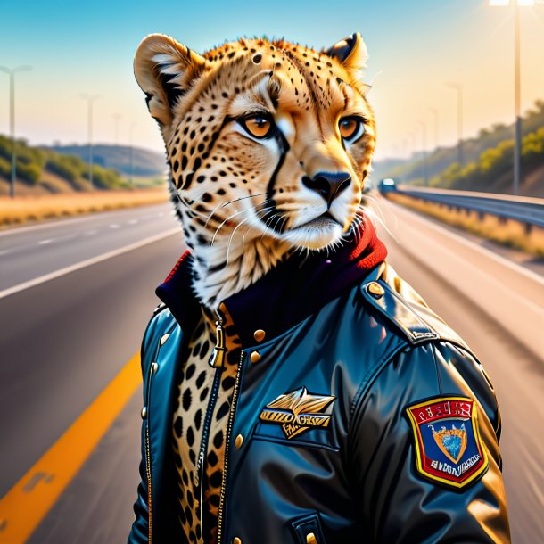 Drawing of a cheetah in a jacket on the highway