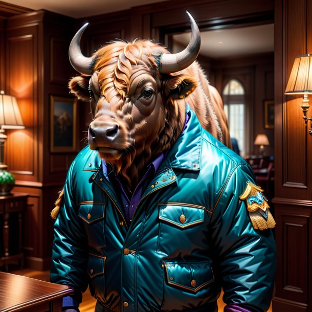 Drawing of a buffalo in a jacket in the house