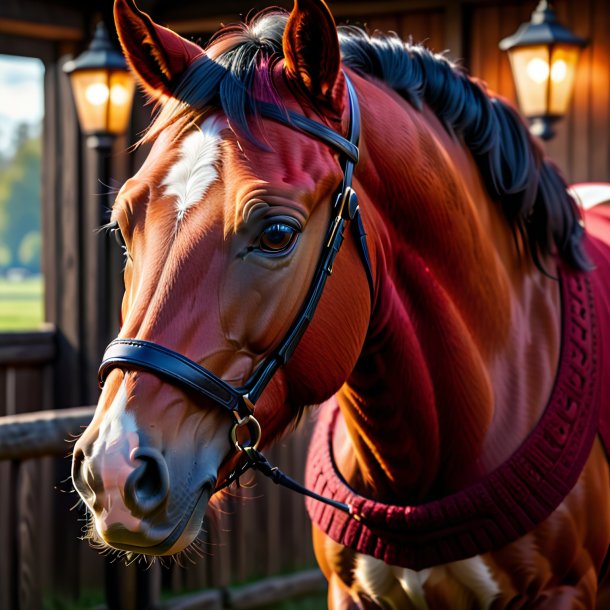 Photo d'un cheval dans un pull rouge