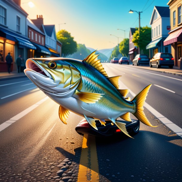 Illustration of a haddock in a shoes on the road