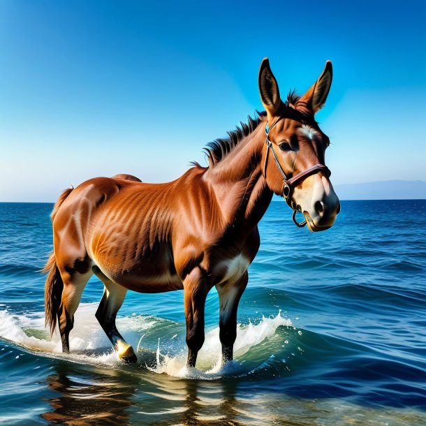 Photo of a mule in a jeans in the sea