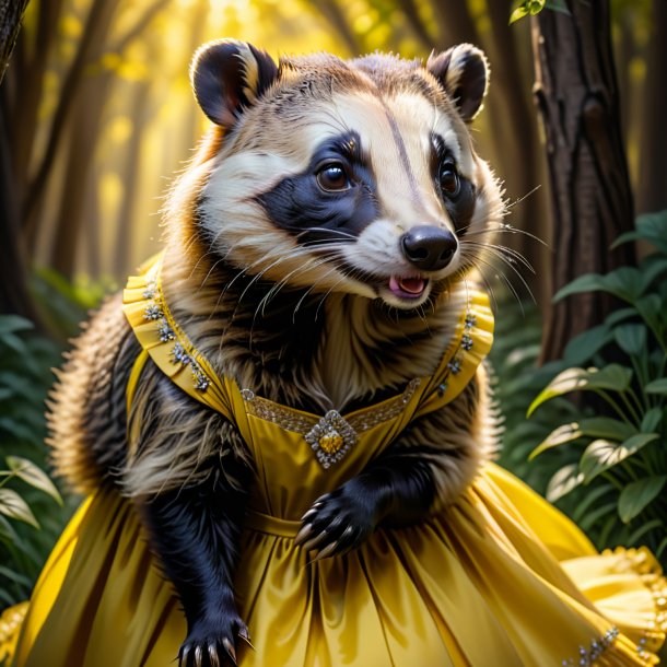 Foto de un tejón en un vestido amarillo