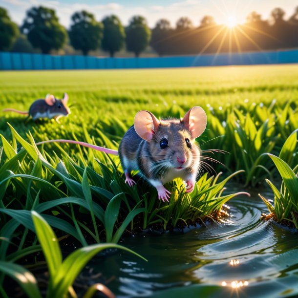 Photo of a swimming of a mouse on the field