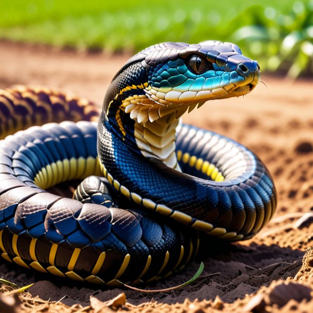 Foto de uma cobra rei em uma luvas no campo