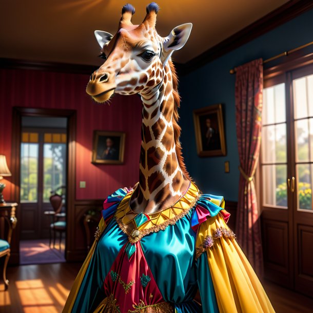 Illustration of a giraffe in a dress in the house